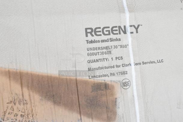 Regency 600ST3060R stainless steel table with sink, undershelf. Brand new, scratch and dent. Box label reads Lancaster, PA.