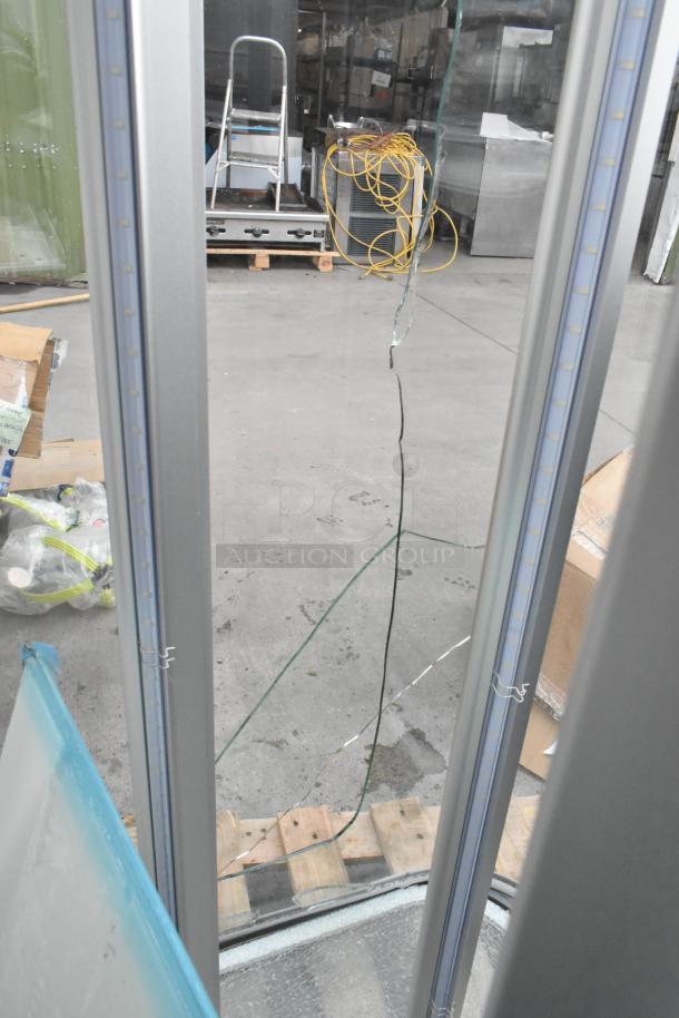 Brand new Avantco 193BC48HCW 48" white refrigerated bakery display case with curved glass; visible glass damage, 115V, 1 phase.