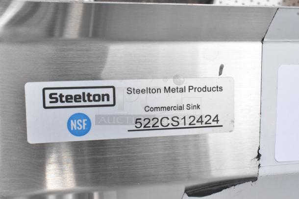Steelton 522CS12424 commercial sink label, NSF certified, 18-gauge stainless steel, no legs, one compartment, brand new.