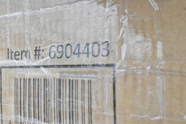Close-up of cardboard box with Item #: 6904403 and barcode, indicating Lavex 36" x 24" Platform Truck.
