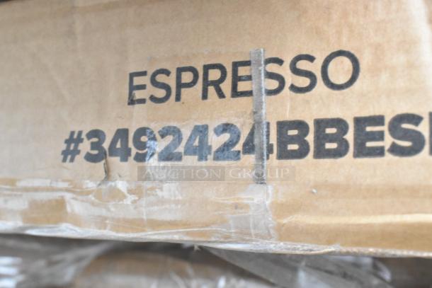 Cardboard box marked "ESPRESSO #3492424BBES," indicating Lancaster Table & Seating item.