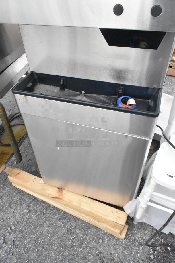 Hoshizaki DCM-500BAH ice maker and dispenser on SD-500 stand, stainless steel, 115-120V, 1 phase, displayed outdoors.
