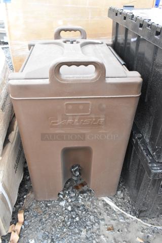 Brown Carlisle XT10000 insulated beverage dispenser with handle and tap, brand new with minor scratches and dents.