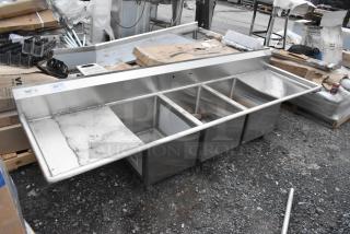 BRAND NEW SCRATCH AND DENT! Regency 600S31824224 Stainless Steel 3 Bay Sink w/ Dual Drain Boards. - Item #1216836