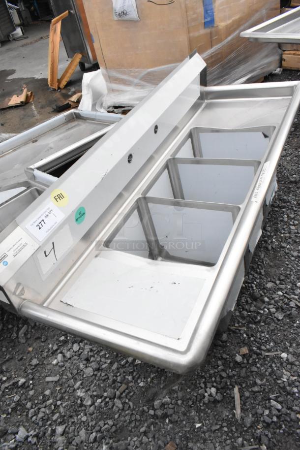 Brand new Steelton 522CS31014LR 54" stainless steel three-compartment sink, 18-gauge, with 2 drainboards, no legs.