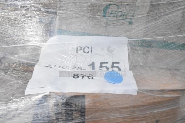 Packaged items labeled "PCI 155" wrapped in plastic. Includes scratch and dent sandwich bags, containers, and plastic cutlery.