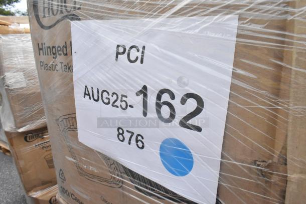 Pallet with 32 brand new, scratch and dent items including napkins and plastic cups. Marked "PCI AUG25-162 876" for auction.