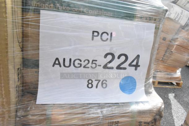 Plastic-wrapped pallet with a label showing "PCI AUG25-224 876." Includes various brand new scratch and dent items.
