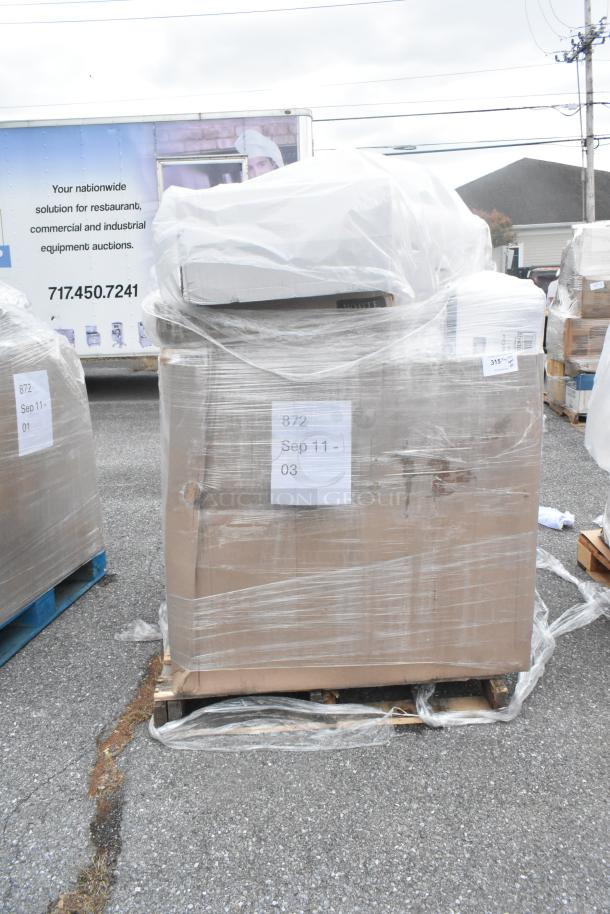 Pallet of 22 boxes, Choice 8.5" Colossal Black Wrapped Straws, 1,600/case, brand new, some with scratches or dents.