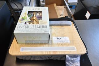 STMT DIY Crystal Terrarium set and wooden lap tray. Includes materials for creating terrarium. Bid x2 sign visible.