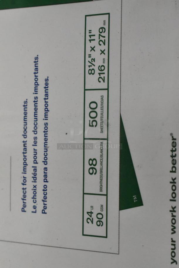 Two-tier lot with Scott Foam Skin Cleanser and reams of paper. Paper details: 8.5" x 11", 500 sheets, 24 lb, 98 brightness.