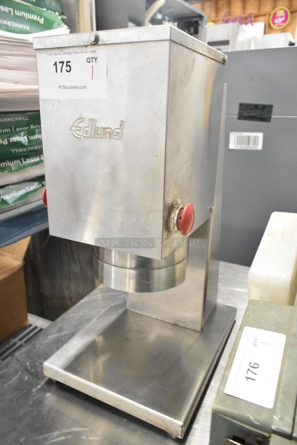 Edlund stainless steel commercial countertop unit with red buttons, visible logo, and minor wear. Auction tag "175 QTY 1" attached.