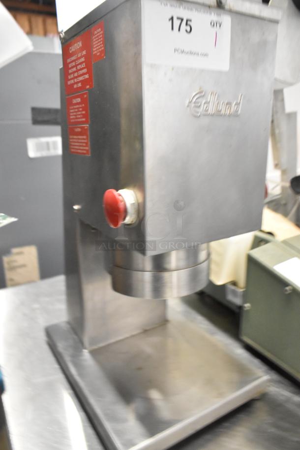Edlund stainless steel commercial countertop unit, red caution labels, condition appears used.