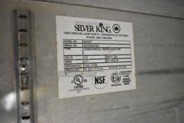 Silver King SKR27 stainless steel undercounter cooler label, 115 volts, single door, on casters, NSF certified.