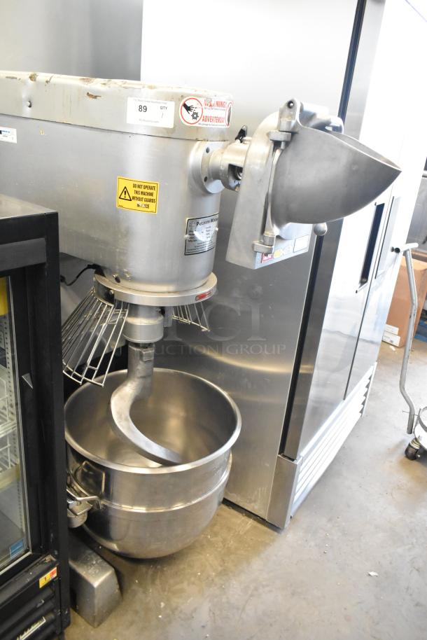 2021 Precision HD-60 metal commercial floor mixer with 60-quart bowl, dolly, guard, pelican head, and dough hook. 220V, 3 phase.