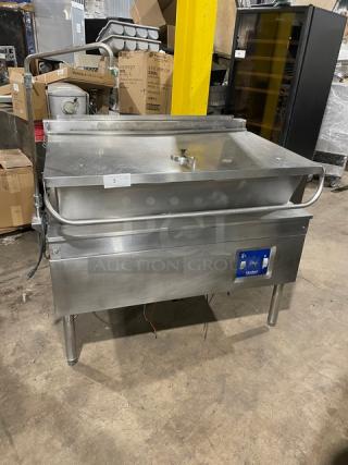 Cleveland Range stainless steel electric tilt skillet with single spout swing faucet, on legs, good condition.