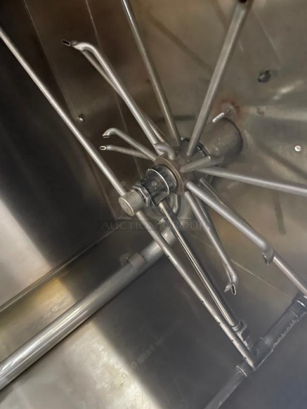 Jackson Commercial Stainless Steel Electric Dishwasher, door-type, automatic, features spray arms, on legs, clean condition.