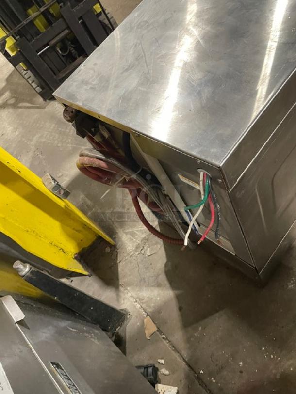 Hobart LX30H undercounter dishwasher, stainless steel, electric, model LX30H, 120/208V, 1 phase, visible wires, used condition.