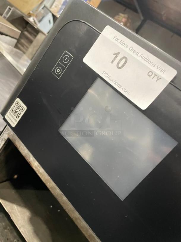 MerryChef Eikon E2S black countertop high-speed oven, electric, 208/240V 1 phase, late model, on legs, QR code and sticker visible.