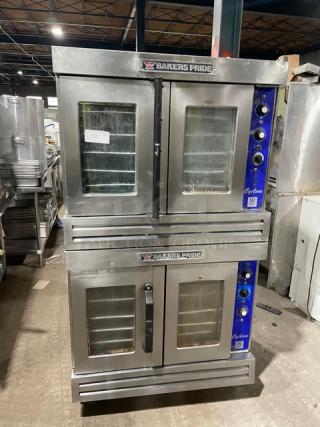 Bakers Pride Cyclone Series Commercial Stainless Steel Natural Gas Powered Double Stacked Convection Oven! With Wired Oven Rack! Model: CO11-G1 SN: 18482! 120V 1 Phase! On Casters! 2X Your Bid Makes One Unit! - Item #1216345