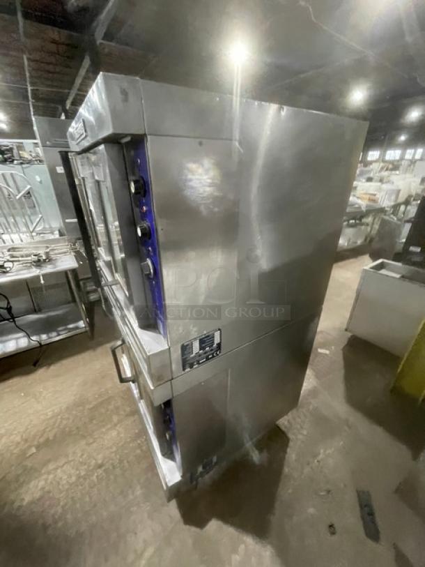 Bakers Pride double-stacked convection oven, model CO11-G1, stainless steel, natural gas/electric, on casters.