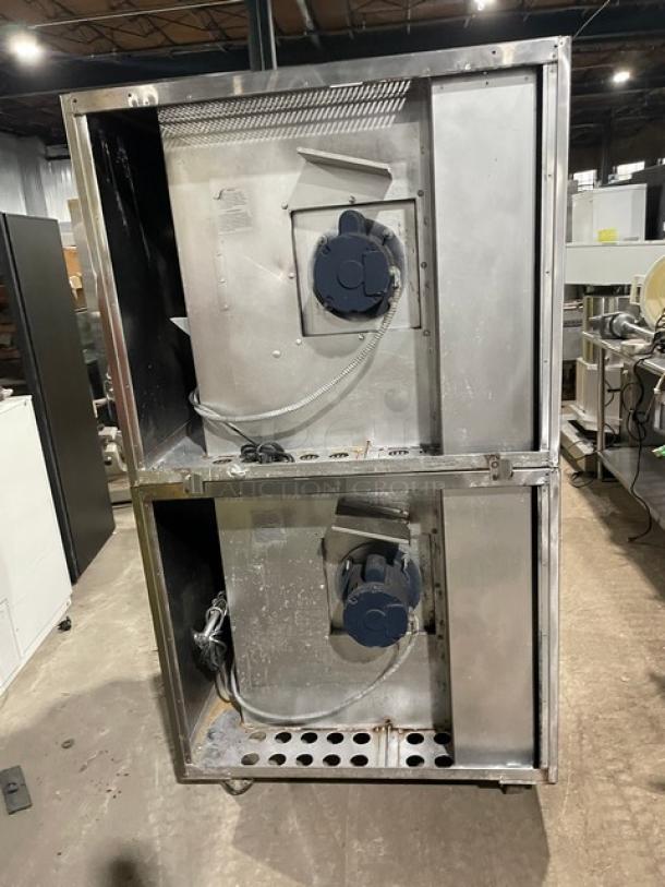Bakers Pride Cyclone Series double-stacked convection oven, stainless steel, Model CO11-G1, on casters, with wired rack.