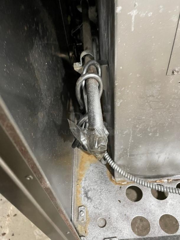Bakers Pride CO11G1 convection oven wiring and interior detail, showing stainless steel construction, moderate wear. Model and serial number: CO11-G1 SN: 18482.