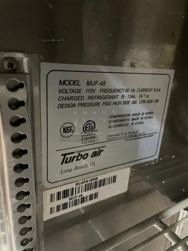 Turbo Air M3 Series MUF-48 stainless steel undercounter freezer, Energy Star certified, on casters, with poly-coated rack.