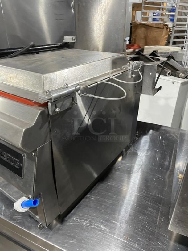 Waring Commercial Stainless Steel Electric Countertop Pasta Cooker, Model WPC100, SN: 4221, 208/240V, on legs.