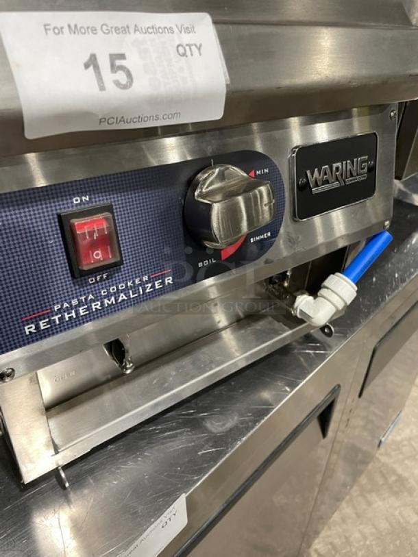 Waring WPC100 commercial stainless steel countertop pasta cooker/rethermalizer, 208/240V, model SN: 4221, on legs.