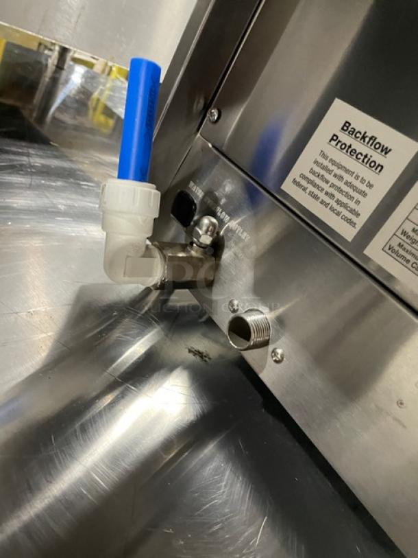 Waring Commercial Stainless Steel Pasta Cooker Model WPC100, 208/240V, with backflow protection label, attached piping.
