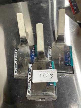 Brand new Dexter Russell Sani-Safe hamburger turner, stainless steel, model S285-4, 5"x4", white grip handle.
