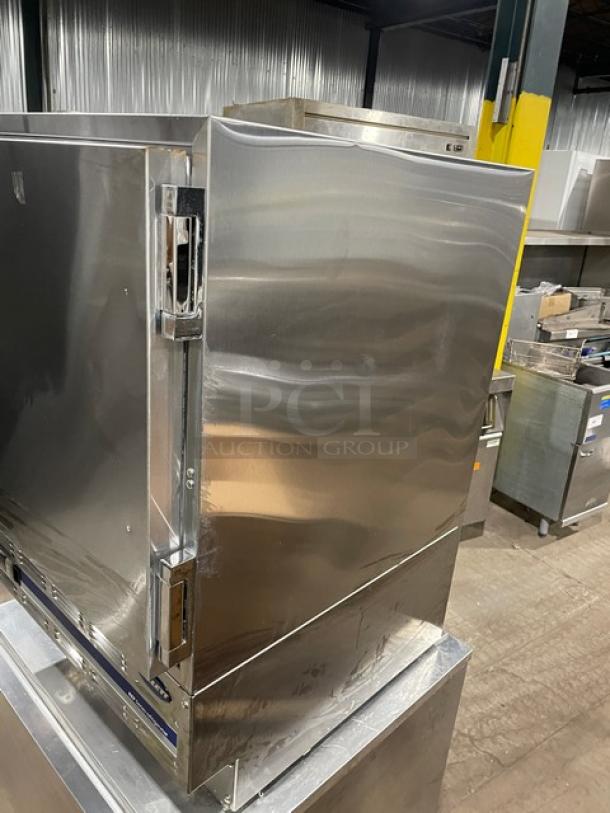 Follett REF5 stainless steel undercounter refrigerator with single solid door, medical-grade, includes poly-coated wired rack.