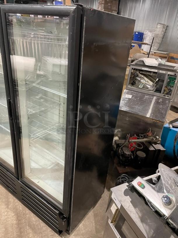 Imbera VRD43 Commercial Refrigerator, black, double glass doors, poly coated wired racks, Energy Star certified, 115V, 1 phase.