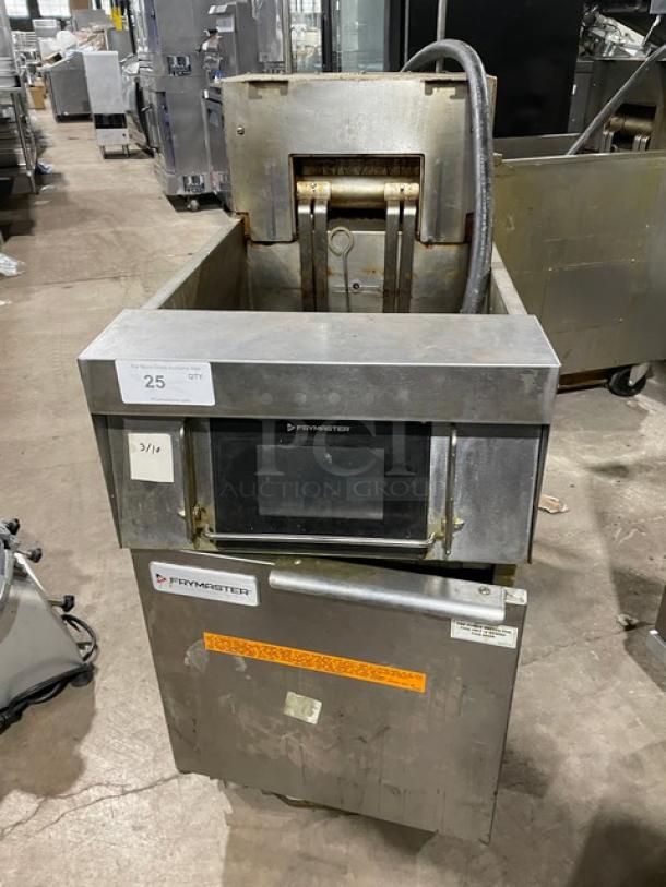 Frymaster FilterQuick Series electric deep fryer, stainless steel, touchscreen control, model 1FQE80U0ZQTZB17, on casters.