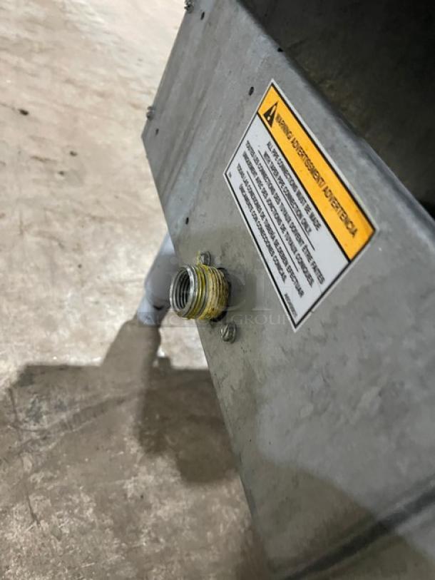 Pitco 35C+S commercial stainless steel propane fryer, visible warning label. Model 35C+S, SN: G19BB003226.