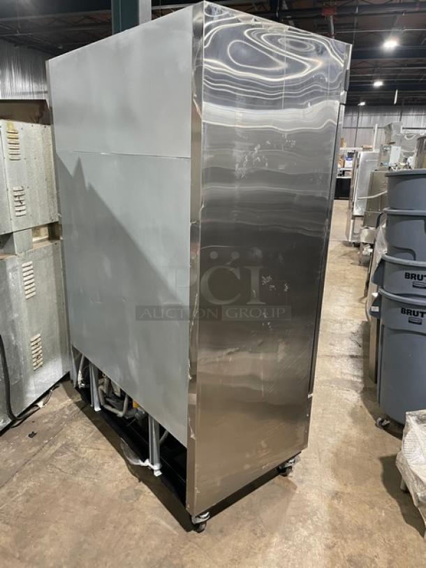 Blue Air BASF2 stainless steel 2-door reach-in freezer with poly-coated wire rack, on casters. Model BASF2, 115V, 1-phase.