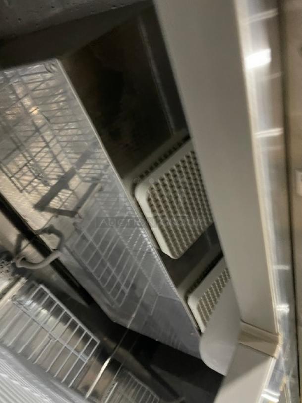Blue Air BASF2 commercial stainless steel 2-door reach-in freezer, model BASF2, 115V 1 phase, on casters, with poly-coated wire rack.