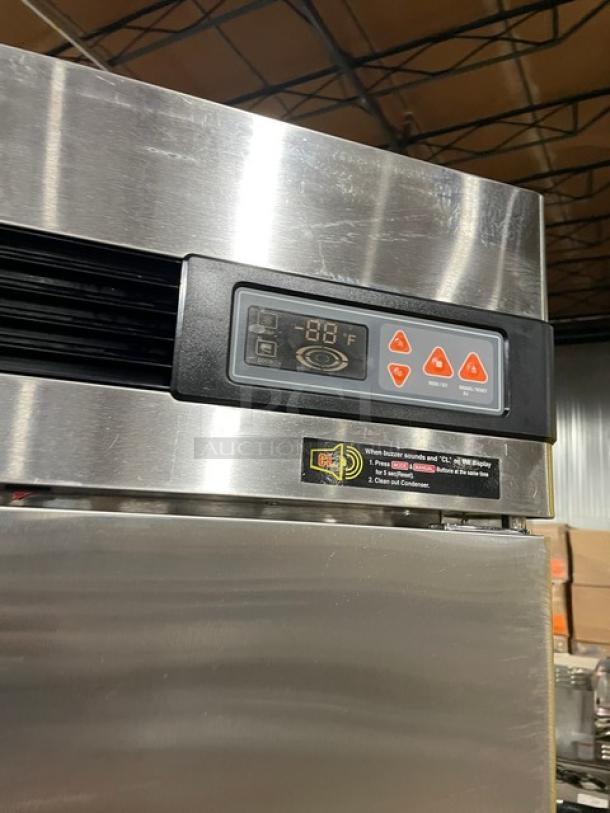 Blue Air Commercial Stainless Steel 2 Door Reach-In Freezer, Model BASF2, digital display, on casters, excellent condition.