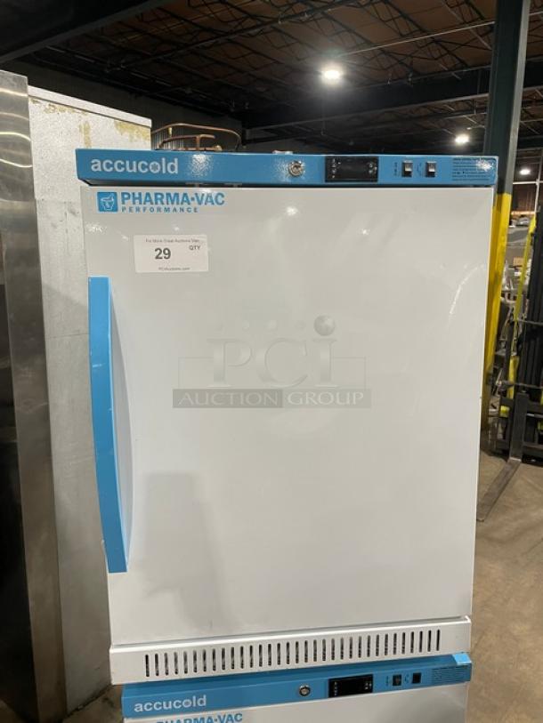 Accucold Pharma-Vac ARS6PV medical-grade refrigerator, white, single door, poly coated rack, ADA height, excellent condition.