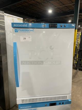 Accucold Pharma-Vac ARS6PV medical-grade refrigerator, white, single door, poly coated rack, ADA height, excellent condition.