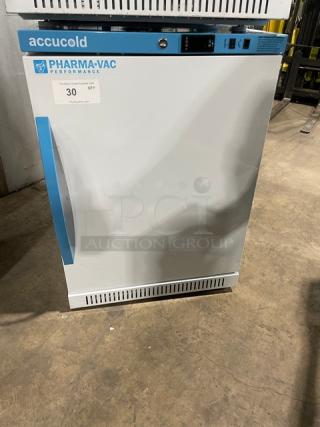 Accucold ARS6PV Pharma-Vac medical-grade refrigerator, white single-door, ADA height, poly-coated rack, commercial use.