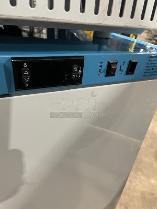 Accucold ARS6PV Pharma-Vac medical refrigerator, ADA height, single door, white, poly coated wire rack, control panel visible.
