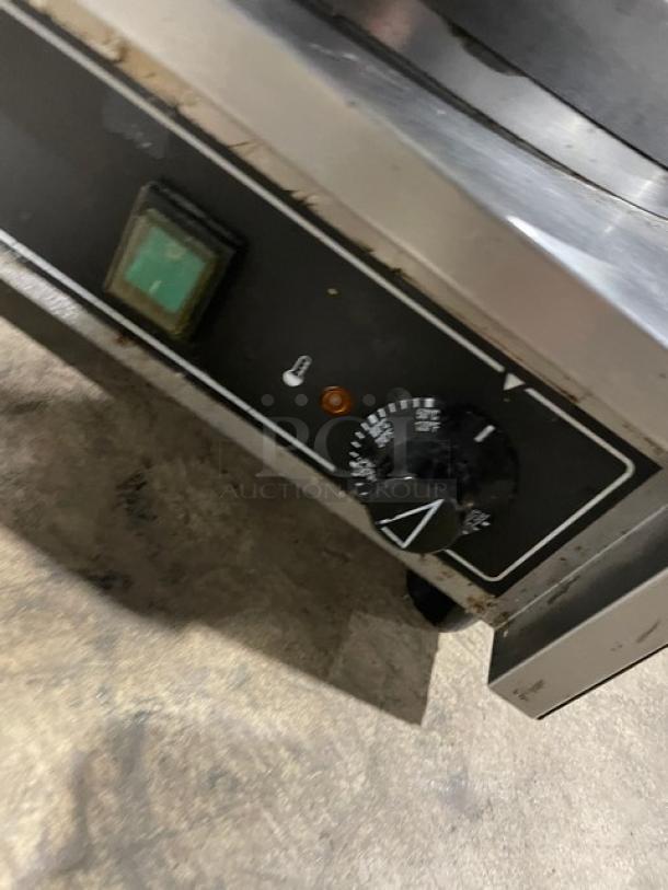 Krampouz Dual Crepe Maker, Model CECIJ40AT, stainless steel, electric, cast iron tops, 240V, condition visible on dial panel.