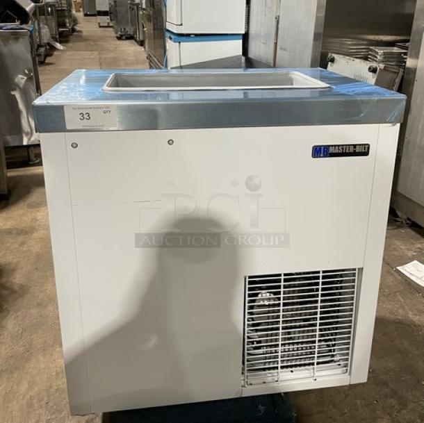 NEW Master-Bilt 32" ice cream cabinet, model DC-2S, features flip-style lid, 115V, 1 phase, commercial use, pristine condition.
