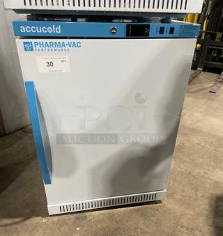 Accucold ARS6PV Pharma-Vac medical-grade refrigerator, white single-door, ADA height, poly-coated rack, commercial use.