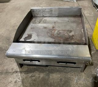 American Range commercial stainless steel natural gas countertop flat griddle with back and side splash, used condition.