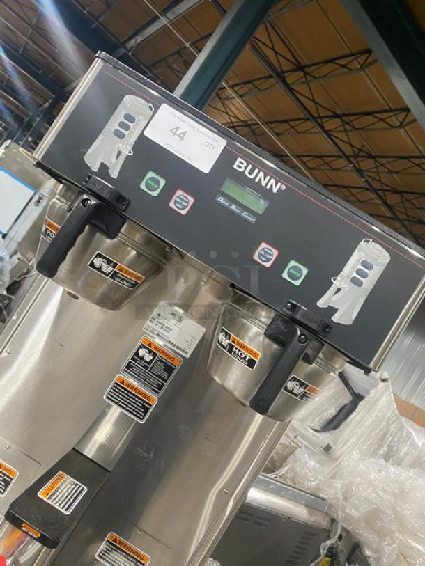 Bunn ThermoFresh Dual Coffee Brewer DUALTFDBC, stainless steel, digital control, hot water dispenser, heavy-duty brew basket.