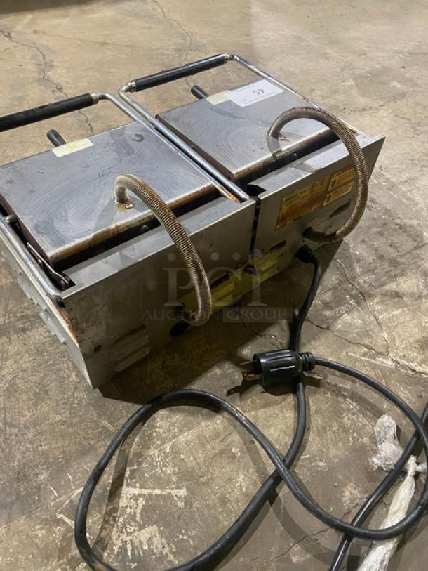 Equipex MAJESTIC commercial electric panini press grill, dual grooved plates, stainless steel, used, 208/240V, SN: 102085.