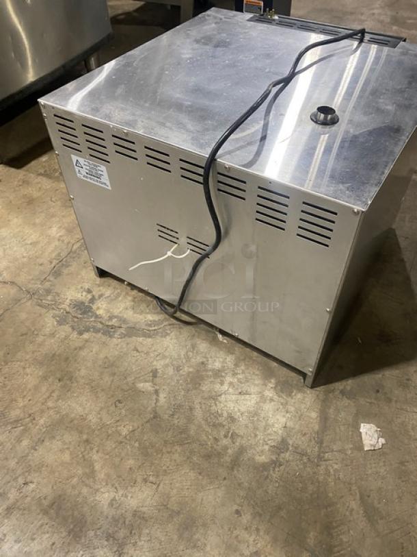 Moffat Turbofan E22M3 convection oven, stainless steel, electric, countertop, 115V, back view with visible power cord.